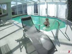 big breast Milf masturbating at the pool